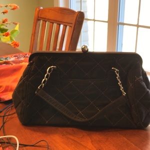Vera Bradley Kisslock brown quilted handbag with chain strap
